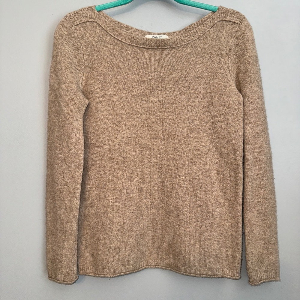EUC Madewell Cozy Boatneck 100% Merino Wool Sweater Tan Size Small - Picture 2 of 8